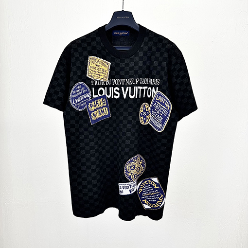 ルイヴィトンチェック柄ジャカードニット半袖Tシャツ