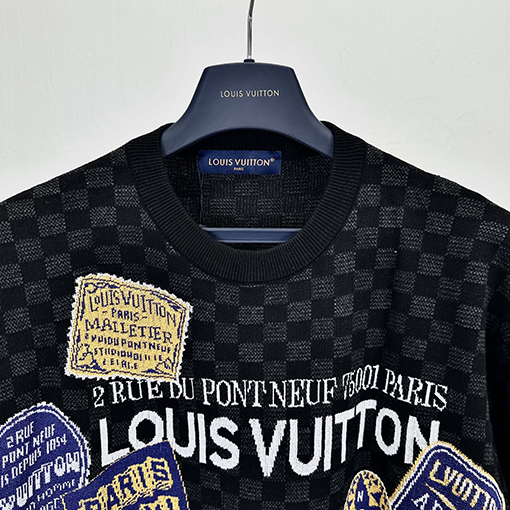 ルイヴィトンチェック柄ジャカードニット半袖Tシャツ