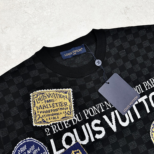 ルイヴィトンチェック柄ジャカードニット半袖Tシャツ
