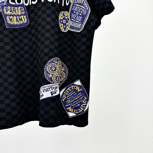 ルイヴィトンチェック柄ジャカードニット半袖Tシャツ
