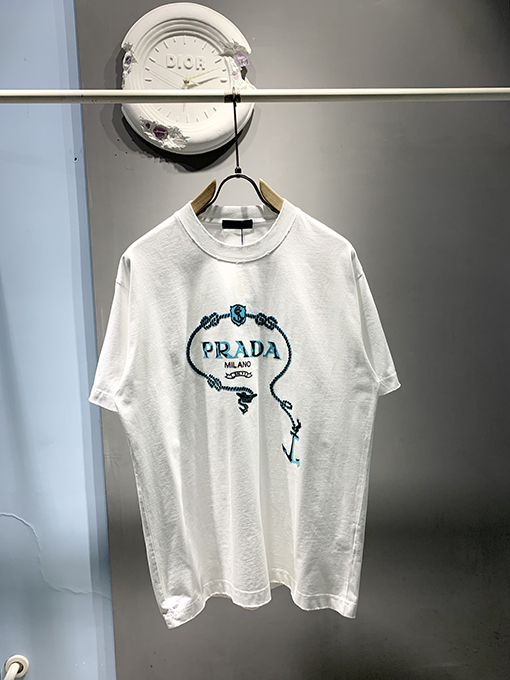 プラダコピー新しいロゴスエード発泡Tシャツ