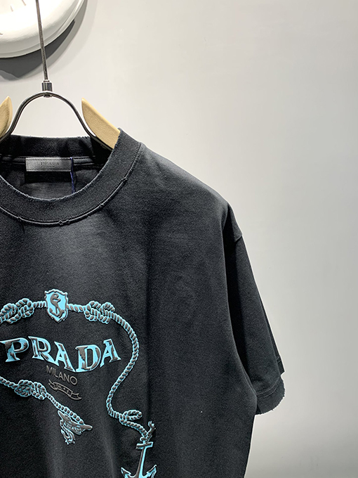 プラダコピー新しいロゴスエード発泡Tシャツ
