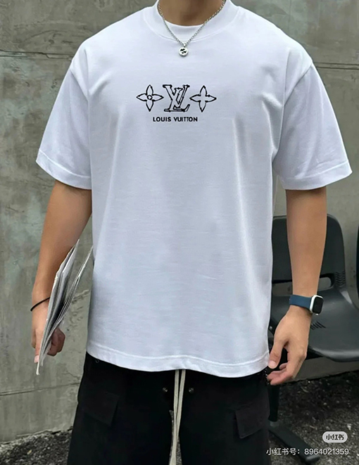ルイヴィトン新しい刺繍ロゴ半袖Tシャツ