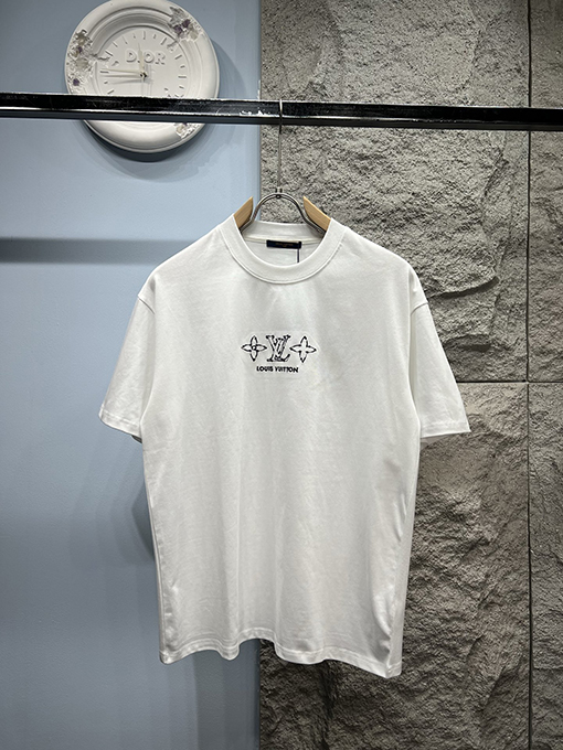 ルイヴィトン新しい刺繍ロゴ半袖Tシャツ