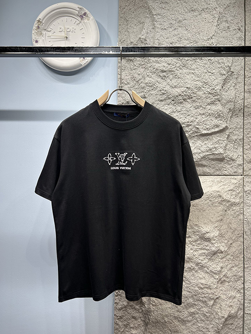 ルイヴィトン新しい刺繍ロゴ半袖Tシャツ