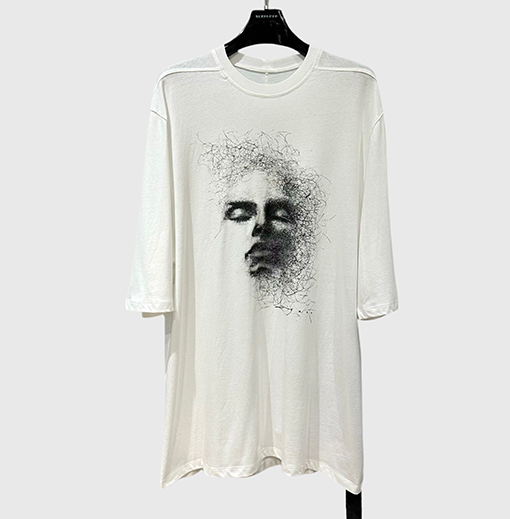 リックオウエンス新しい顔プリントラウンドネックルーズTシャツ
