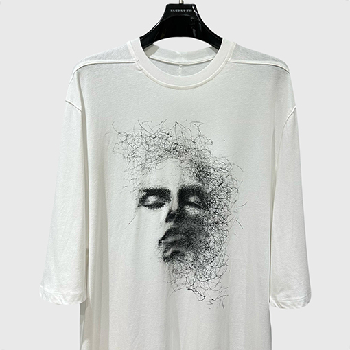 リックオウエンス新しい顔プリントラウンドネックルーズTシャツ