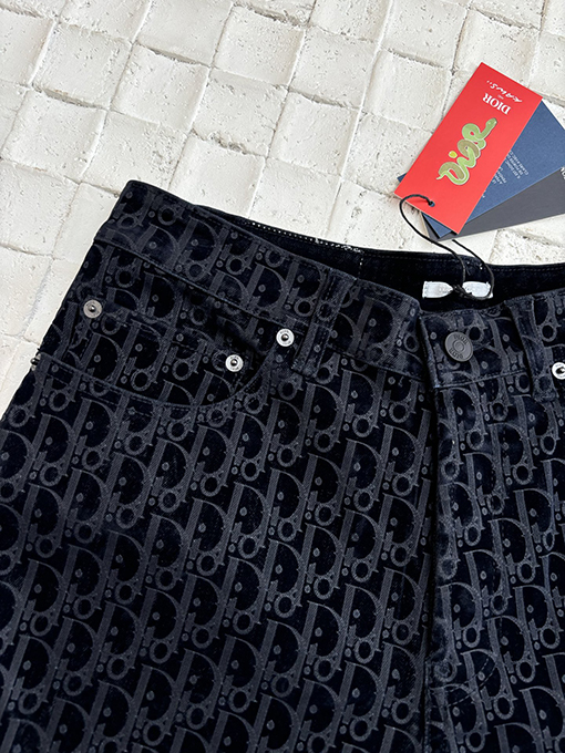 ディオール25ss新しいヘビの刺繍コットン混紡デニムパンツ