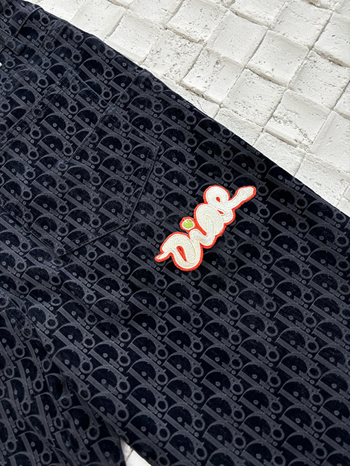 ディオール25ss新しいヘビの刺繍コットン混紡デニムパンツ