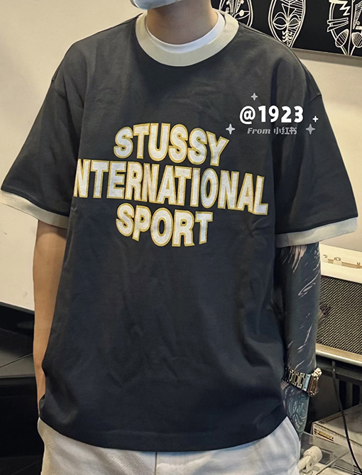 STUSSY SS25 HEAVY JERSEY CREW コントラストカラーのTシャツ