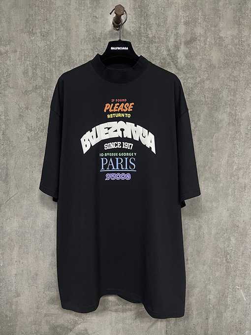 バレンシアガ25ss立体発泡ゴムプリント半袖Tシャツ