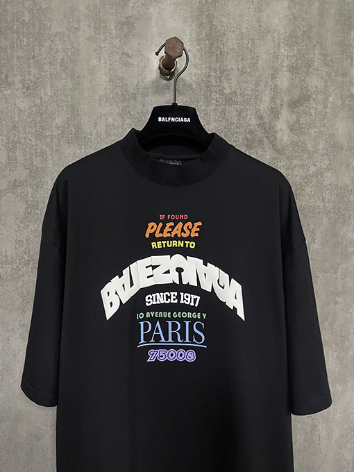 バレンシアガ25ss立体発泡ゴムプリント半袖Tシャツ