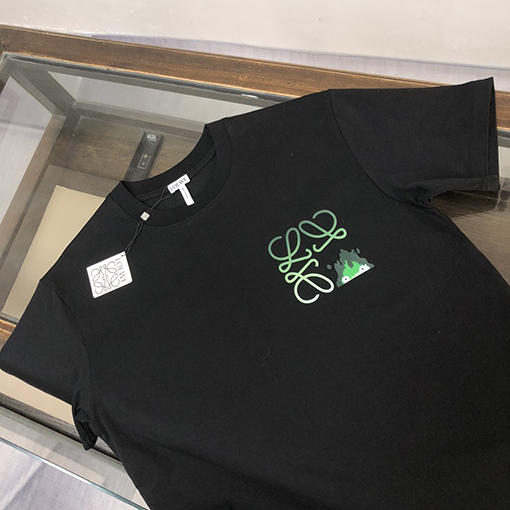 ロエベ 新しい前後ロゴロゴプリント半袖Tシャツ