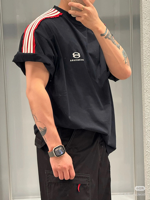 バレンシアガ ダブルリング文字刺繍ラウンドネック半袖Tシャツ