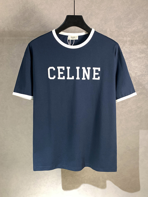 セリーヌ アップリケ刺繍文字クルーネック半袖Tシャツ