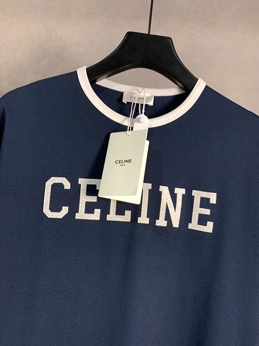 セリーヌ アップリケ刺繍文字クルーネック半袖Tシャツ