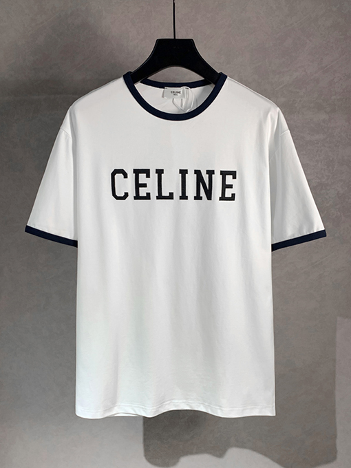 セリーヌ アップリケ刺繍文字クルーネック半袖Tシャツ