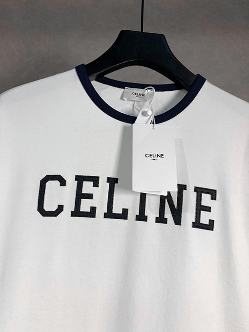 セリーヌ アップリケ刺繍文字クルーネック半袖Tシャツ