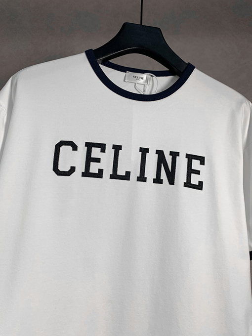 セリーヌ アップリケ刺繍文字クルーネック半袖Tシャツ