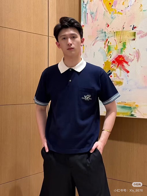 ディオール 刺繍スズランラペルニット半袖Tシャツ
