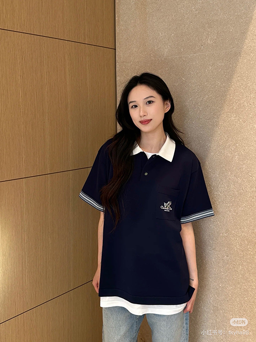 ディオール 刺繍スズランラペルニット半袖Tシャツ