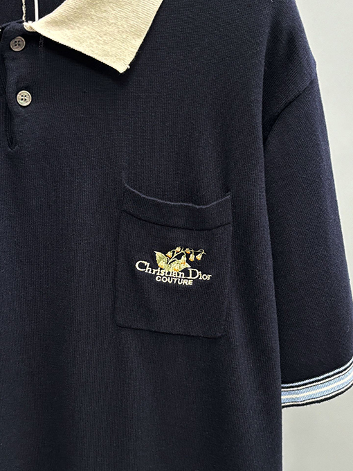 ディオール 刺繍スズランラペルニット半袖Tシャツ