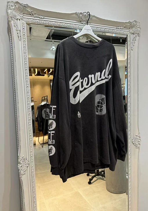 セント マイケル コラボレーションモデル水洗い古い破壊長袖Tシャツ