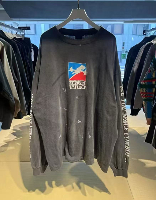 セント マイケル デニムウォッシュ破壊長袖Tシャツ