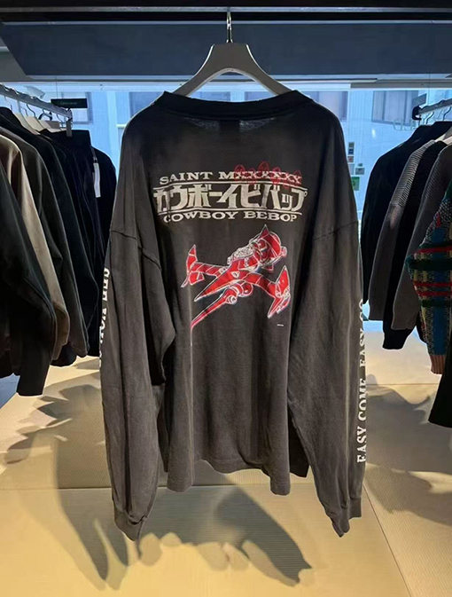 セント マイケル デニムウォッシュ破壊長袖Tシャツ