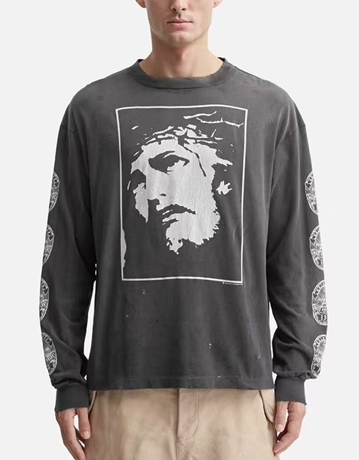 セント マイケル 長袖ウォッシュ古いTシャツ