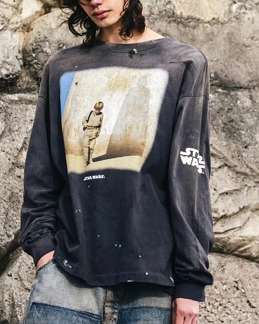 セント マイケル スターウォーズ古い破壊長袖Tシャツ