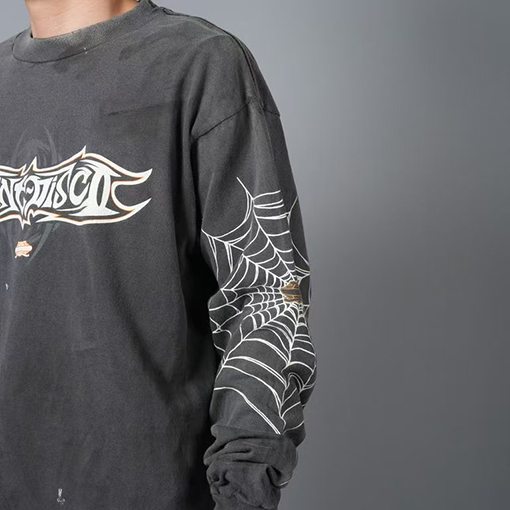 セント マイケル 新しい水洗い破壊長袖Tシャツ