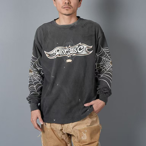 セント マイケル 新しい水洗い破壊長袖Tシャツ