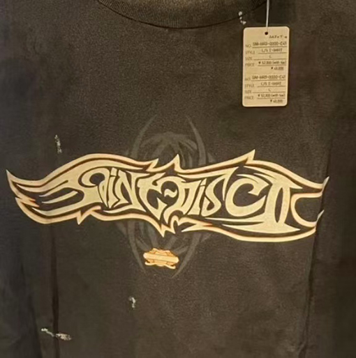 セント マイケル 新しい水洗い破壊長袖Tシャツ