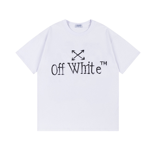 オフホワイト 前後ゆったりバージョンロゴ半袖Tシャツ
