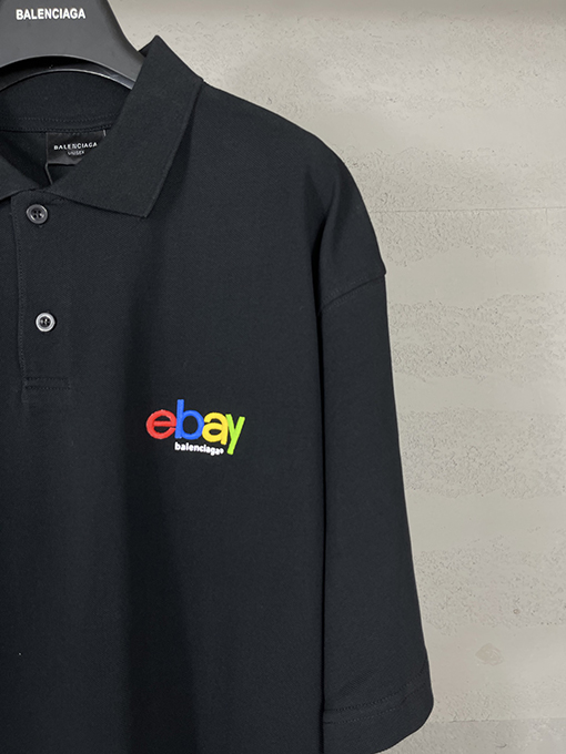 バレンシアガ パリコラボ ebay レインボー刺繍半袖ポロシャツ