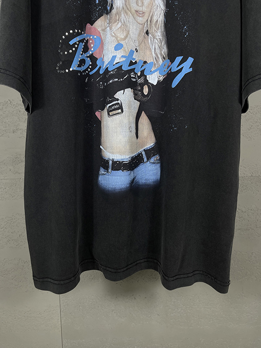 バレンシアガスーパーコピー 前後シートストレートプリントホットドリル古い半袖Tシャツ