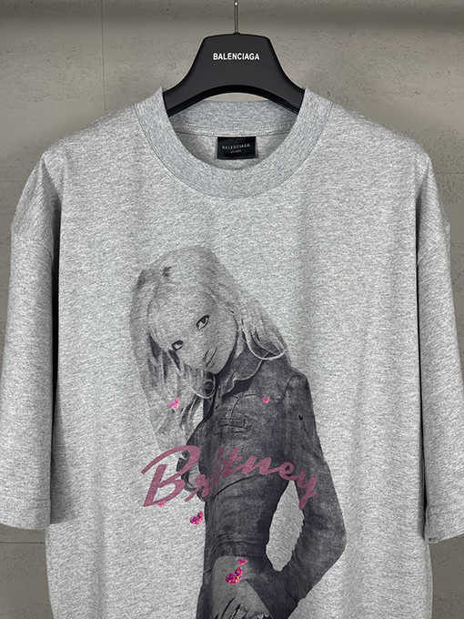 バレンシアガ ストレートプリントホットドリルウォッシュ古い半袖Tシャツ