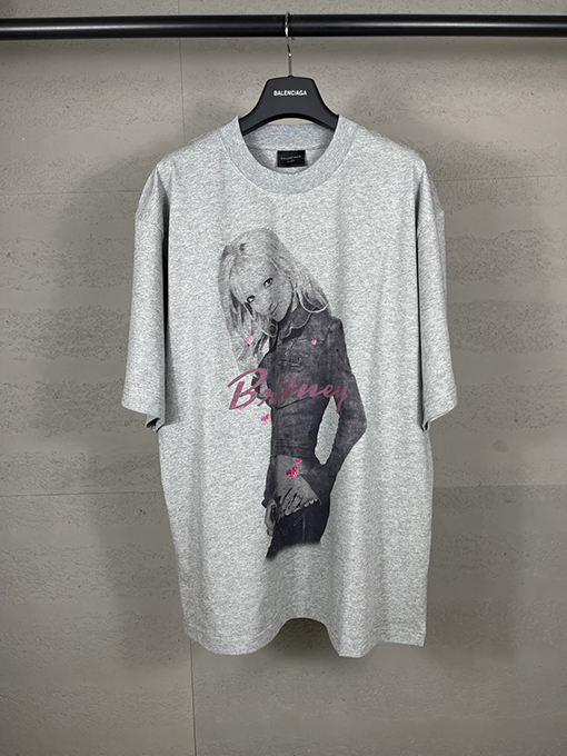 バレンシアガ ストレートプリントホットドリルウォッシュ古い半袖Tシャツ