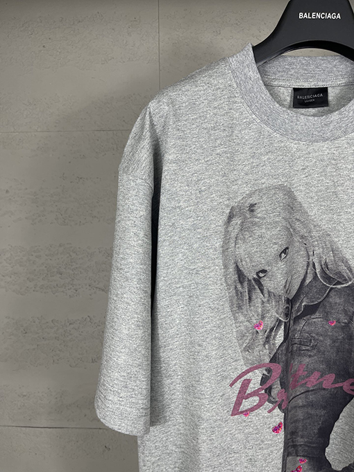 バレンシアガ ストレートプリントホットドリルウォッシュ古い半袖Tシャツ