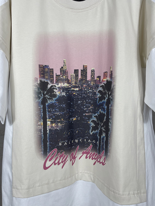 バレンシアガ ロサンゼルス夜景直噴プリント重ね二重半袖Tシャツ