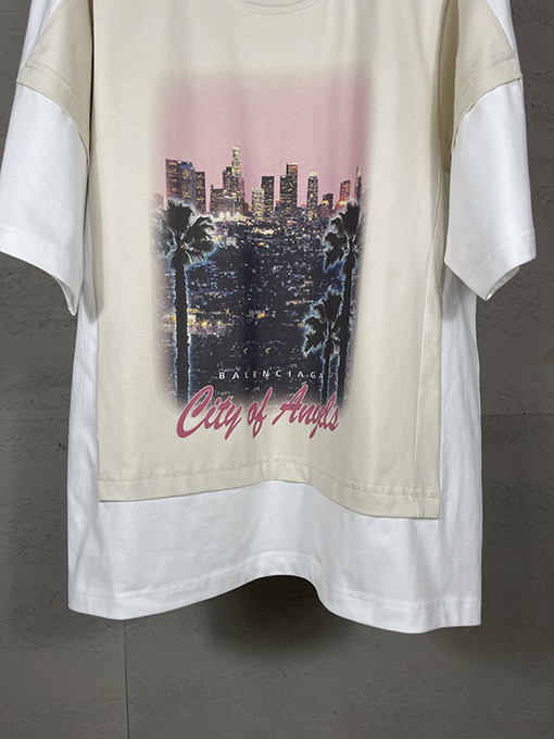 バレンシアガ ロサンゼルス夜景直噴プリント重ね二重半袖Tシャツ