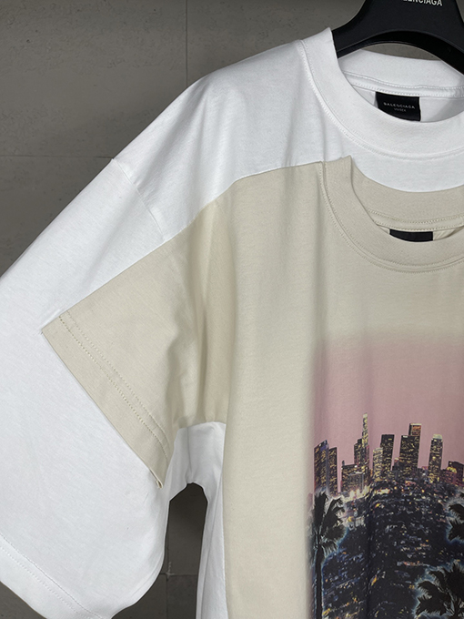 バレンシアガ ロサンゼルス夜景直噴プリント重ね二重半袖Tシャツ