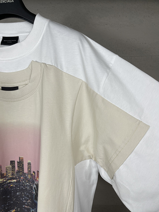 バレンシアガ ロサンゼルス夜景直噴プリント重ね二重半袖Tシャツ
