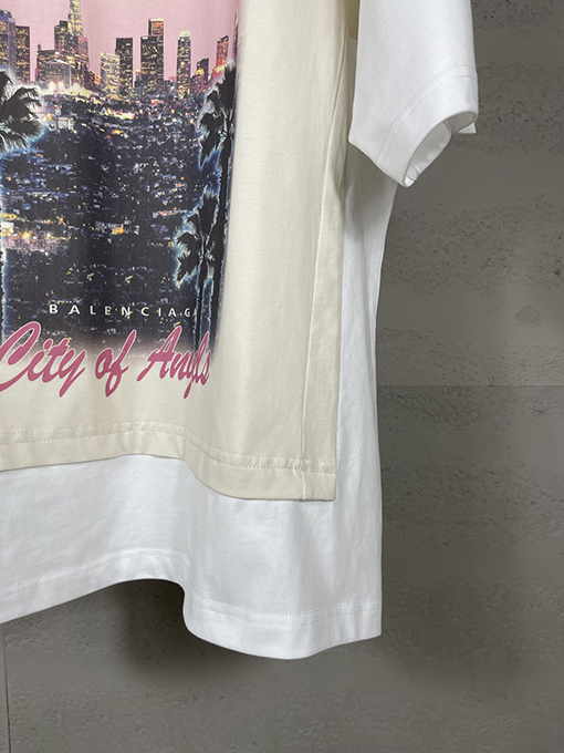 バレンシアガ ロサンゼルス夜景直噴プリント重ね二重半袖Tシャツ