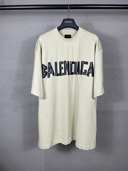 バレンシアガ マスキングテーププリントウォッシュブラッシング半袖Tシャツ