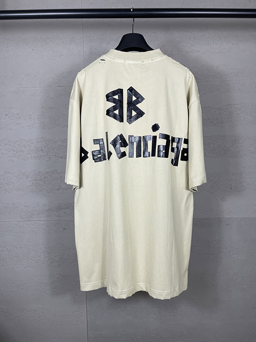 バレンシアガ マスキングテーププリントウォッシュブラッシング半袖Tシャツ