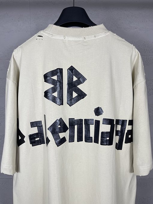 バレンシアガ マスキングテーププリントウォッシュブラッシング半袖Tシャツ
