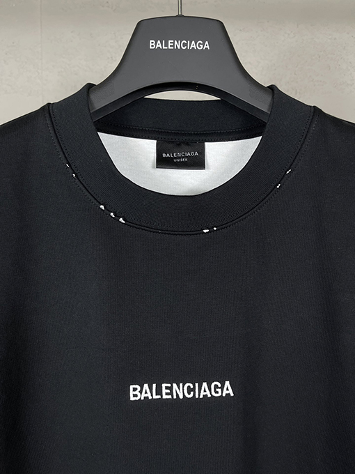 バレンシアガ 前後パリのアルファベットロゴ刺繍2点セット洗水磨き古びた半袖Tシャツ