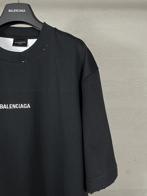 バレンシアガ 前後パリのアルファベットロゴ刺繍2点セット洗水磨き古びた半袖Tシャツ